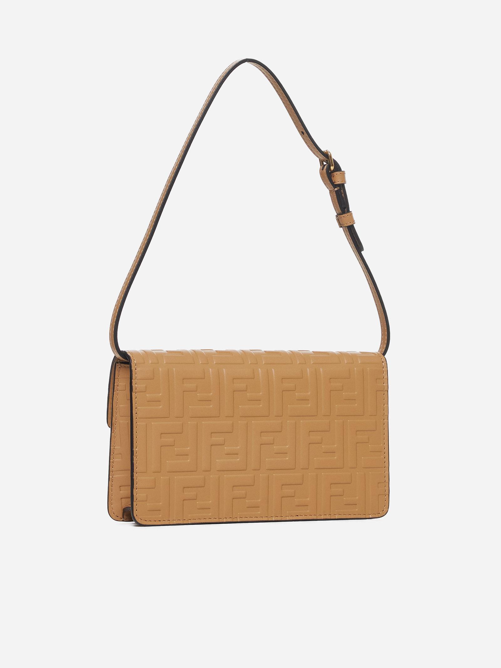 Shop Fendi Ff Diamonds Leather Wallet On Chain In Beige