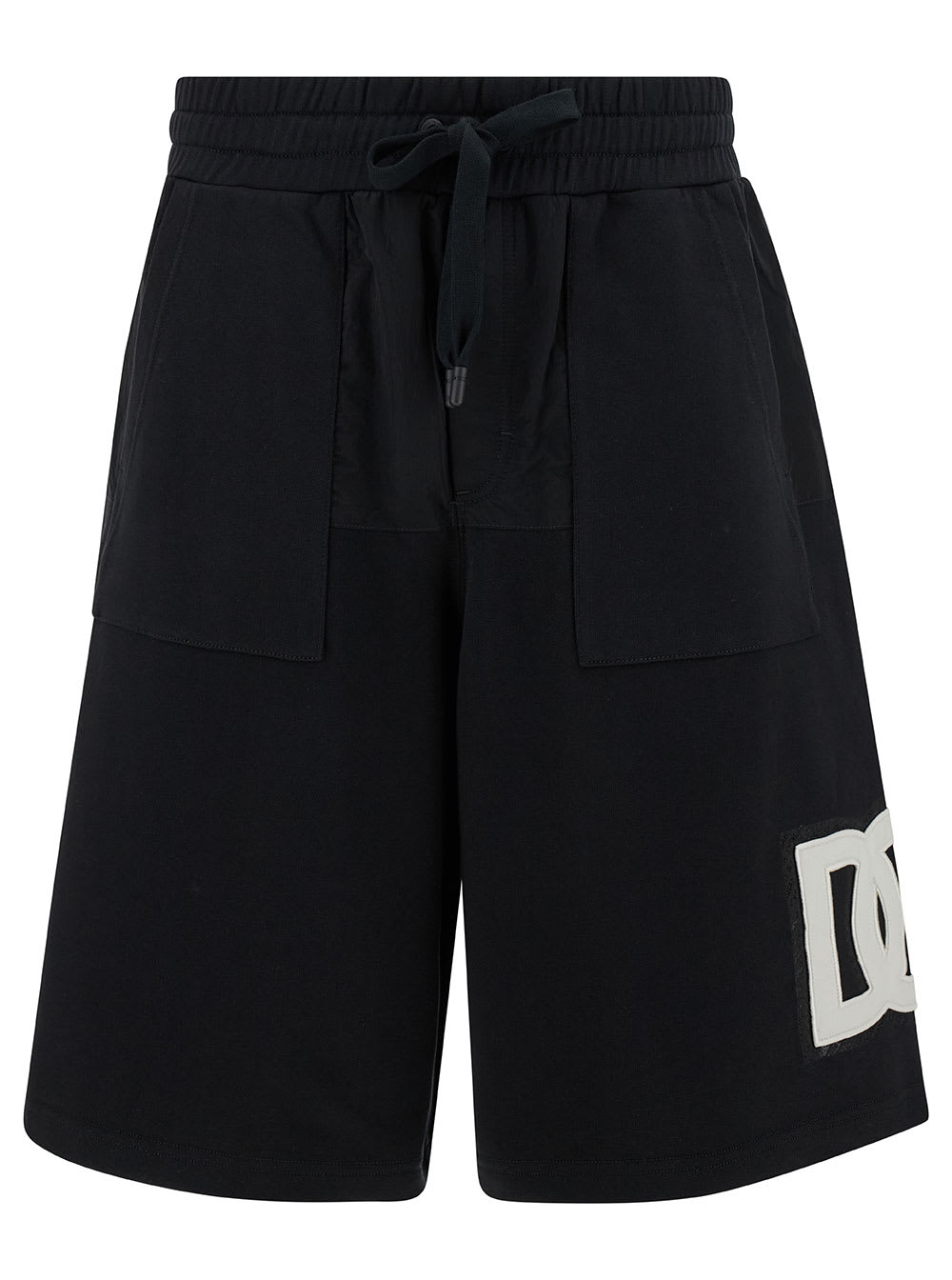 Shop Dolce & Gabbana Black Bermuda Shorts With Contrasting Dg Patch In Cotton Blend Man