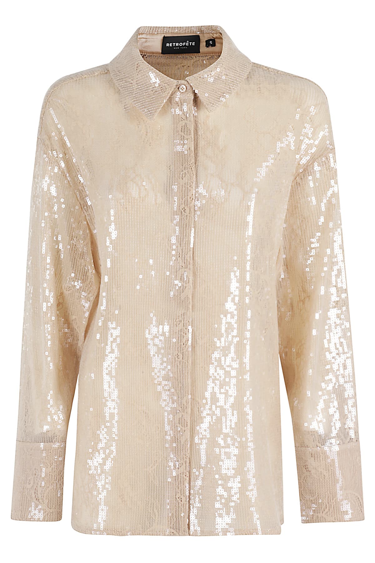 Shop Retroféte Ariana Sequin Shirt In Nude