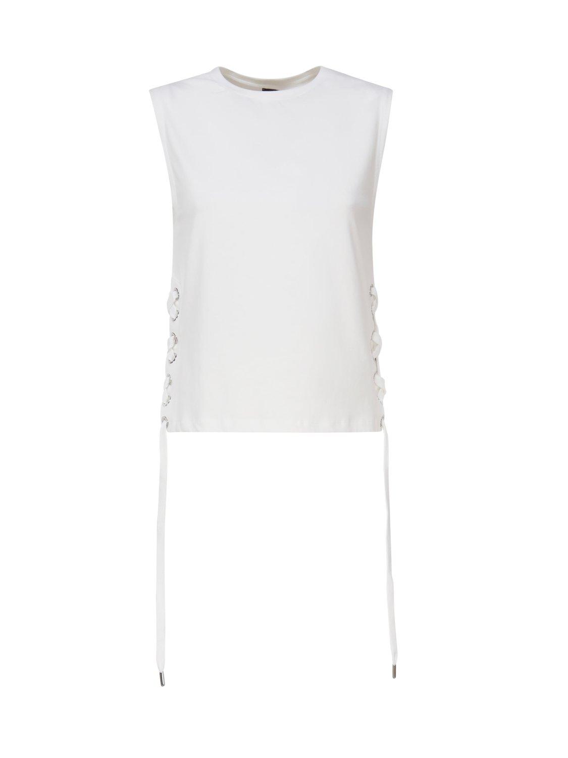 Shop Pinko Lace-up Sleeveless Tank Top In White