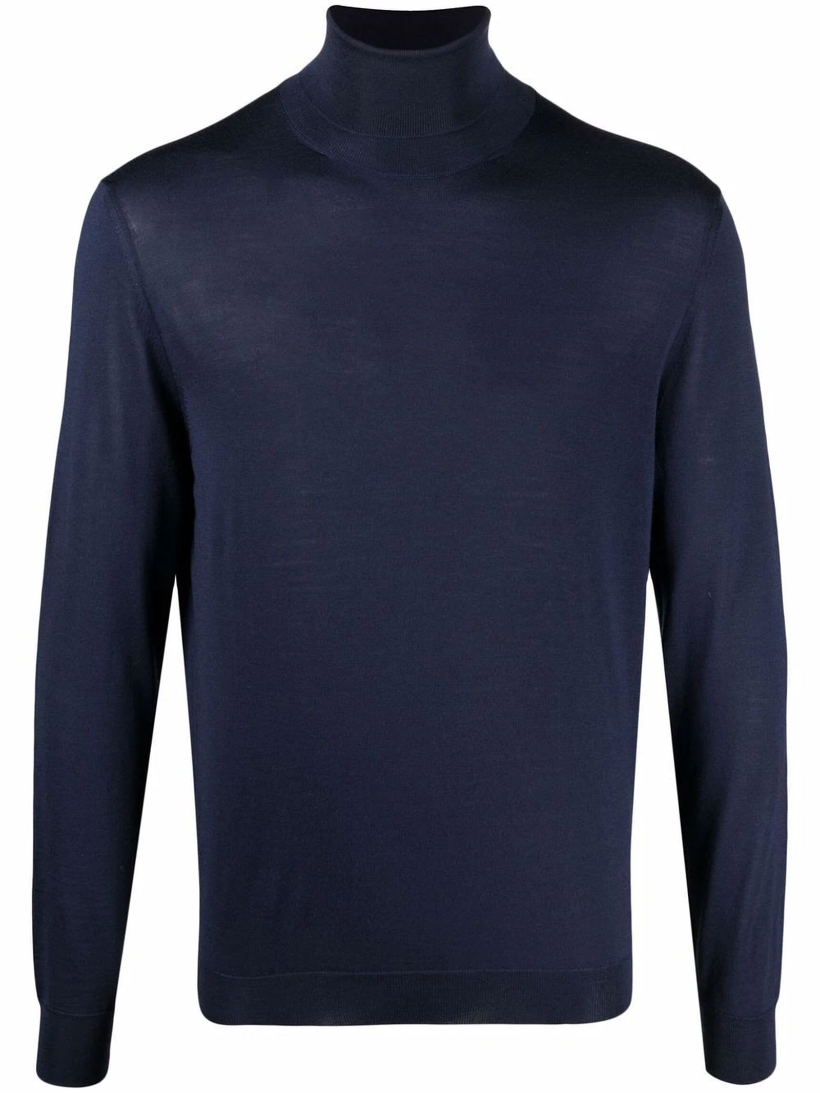 Blue Merino Turtleneck Sweater