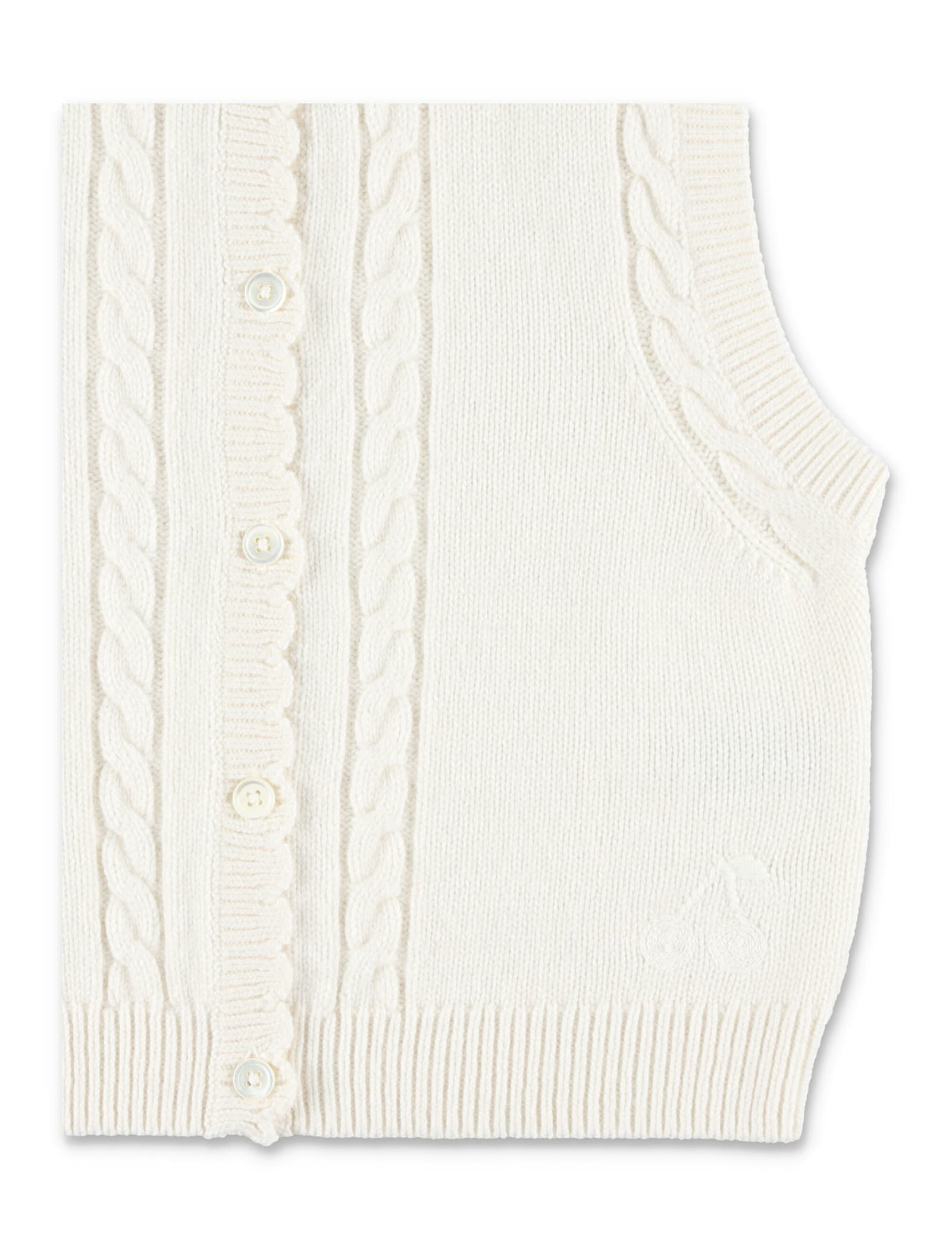 Bonpoint Jobolène Girls Sleeveless Cardigan With Cherry Embroidery In White