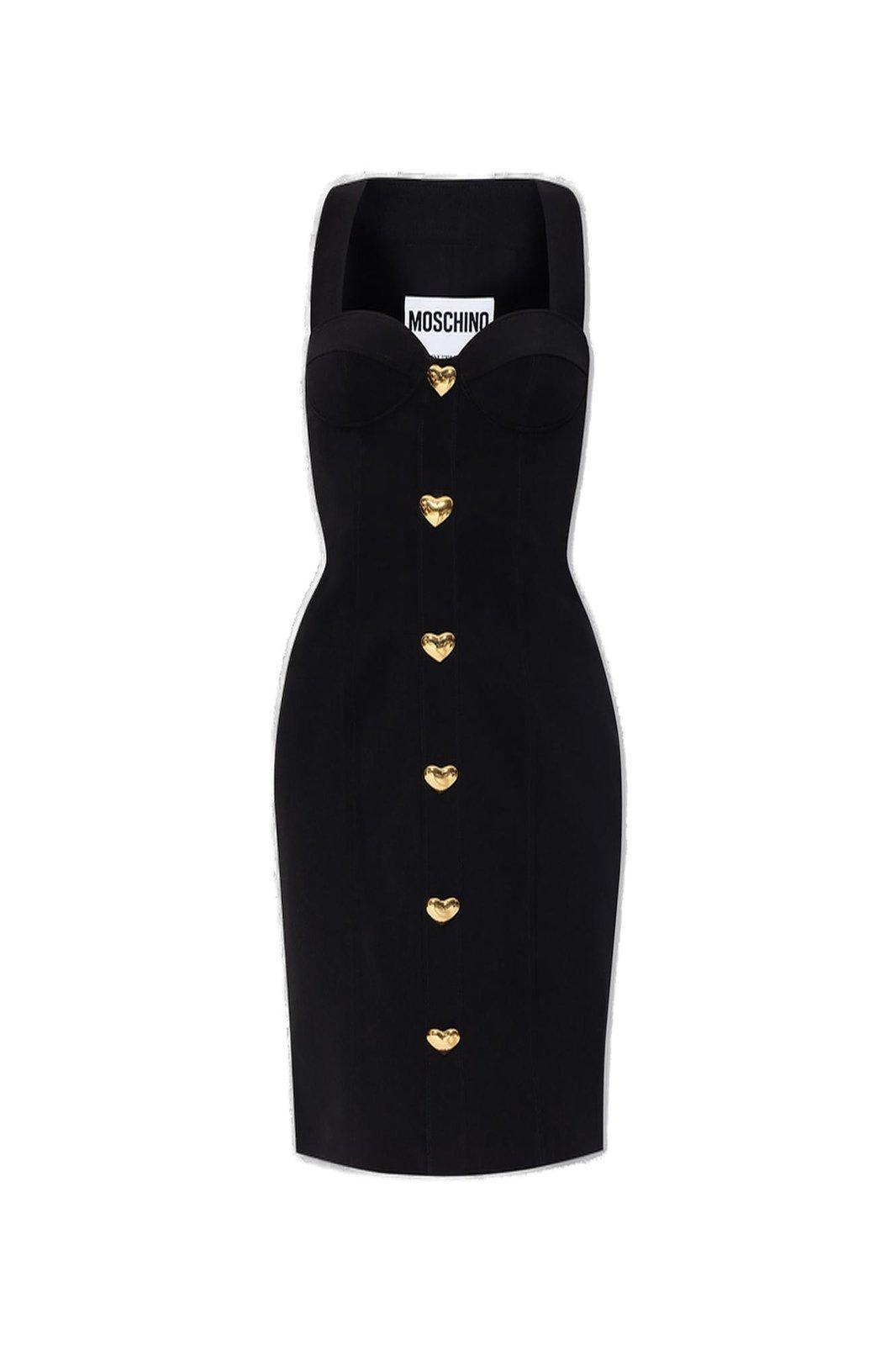 Heart-shaped Button Sleeveless Midi Dress Moschino