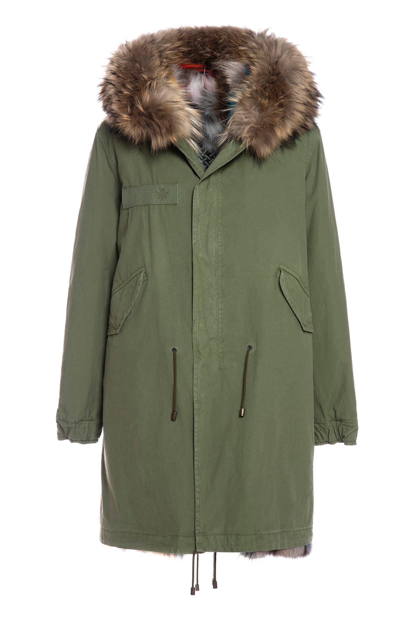 Mr & Mrs Italy Army Cotton Canvas Parka With Patch Fox Fur Lining