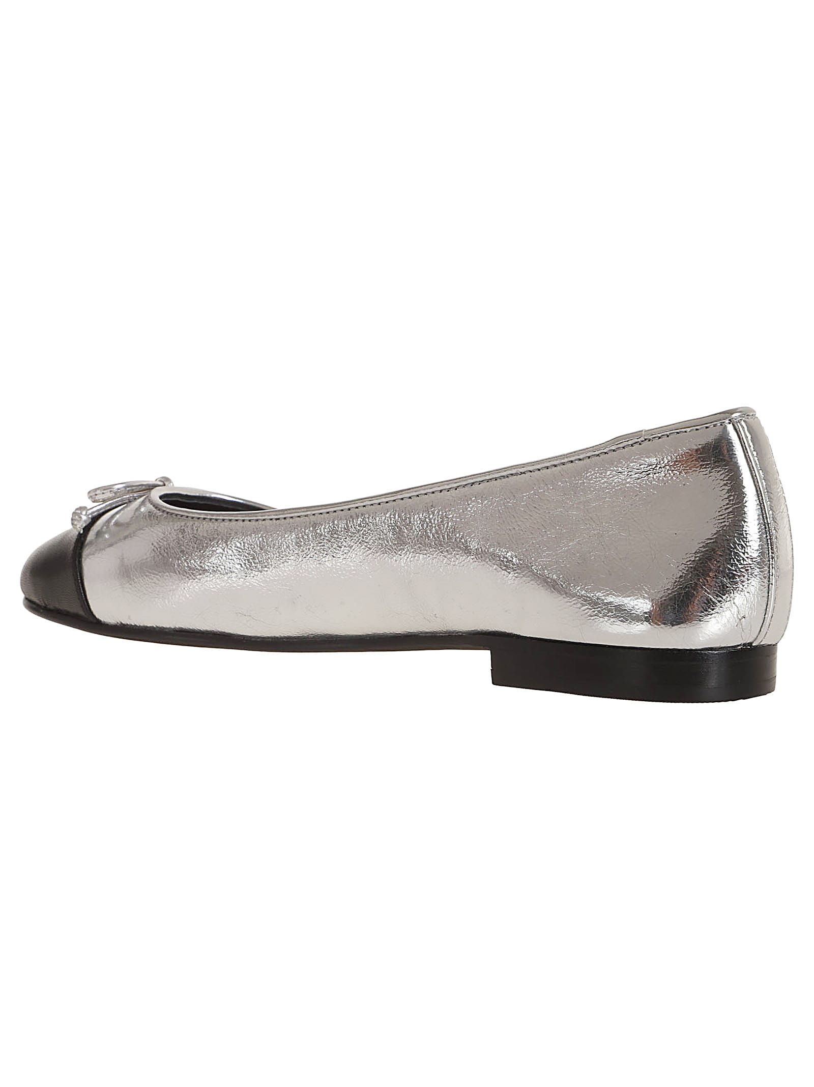 Shop Tory Burch Cap-toe Ballet In Silver Perfect Black