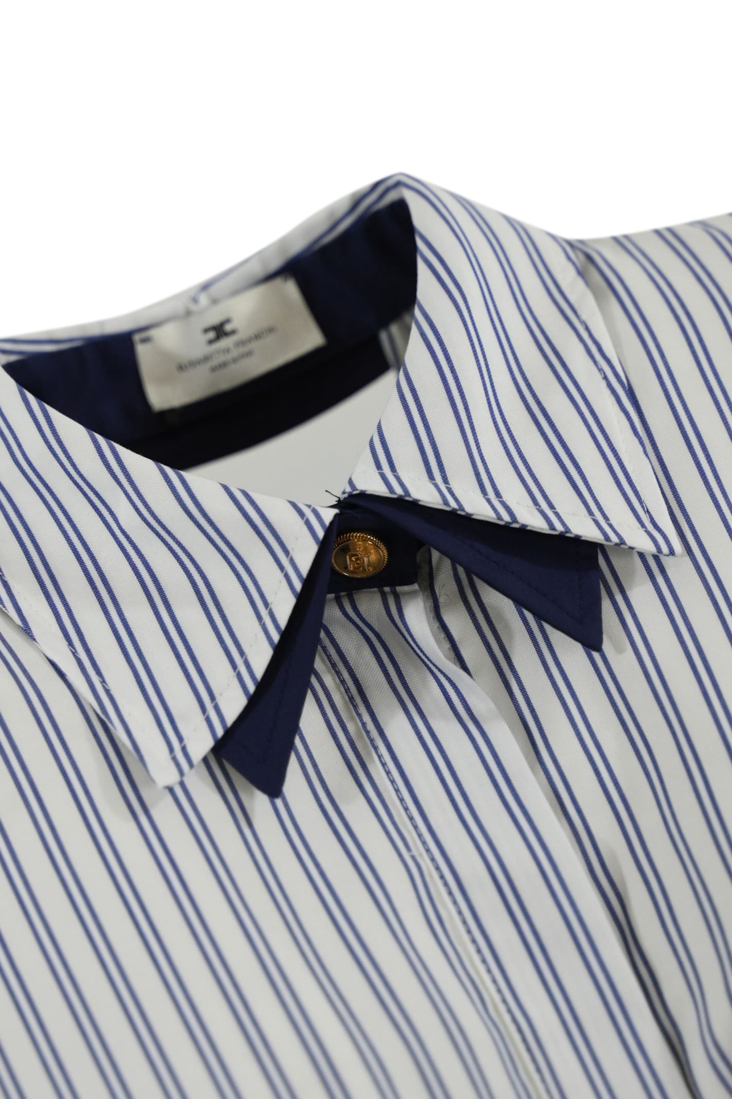 Elisabetta Franchi Striped Poplin Shirt With Knot In Bianco/blu