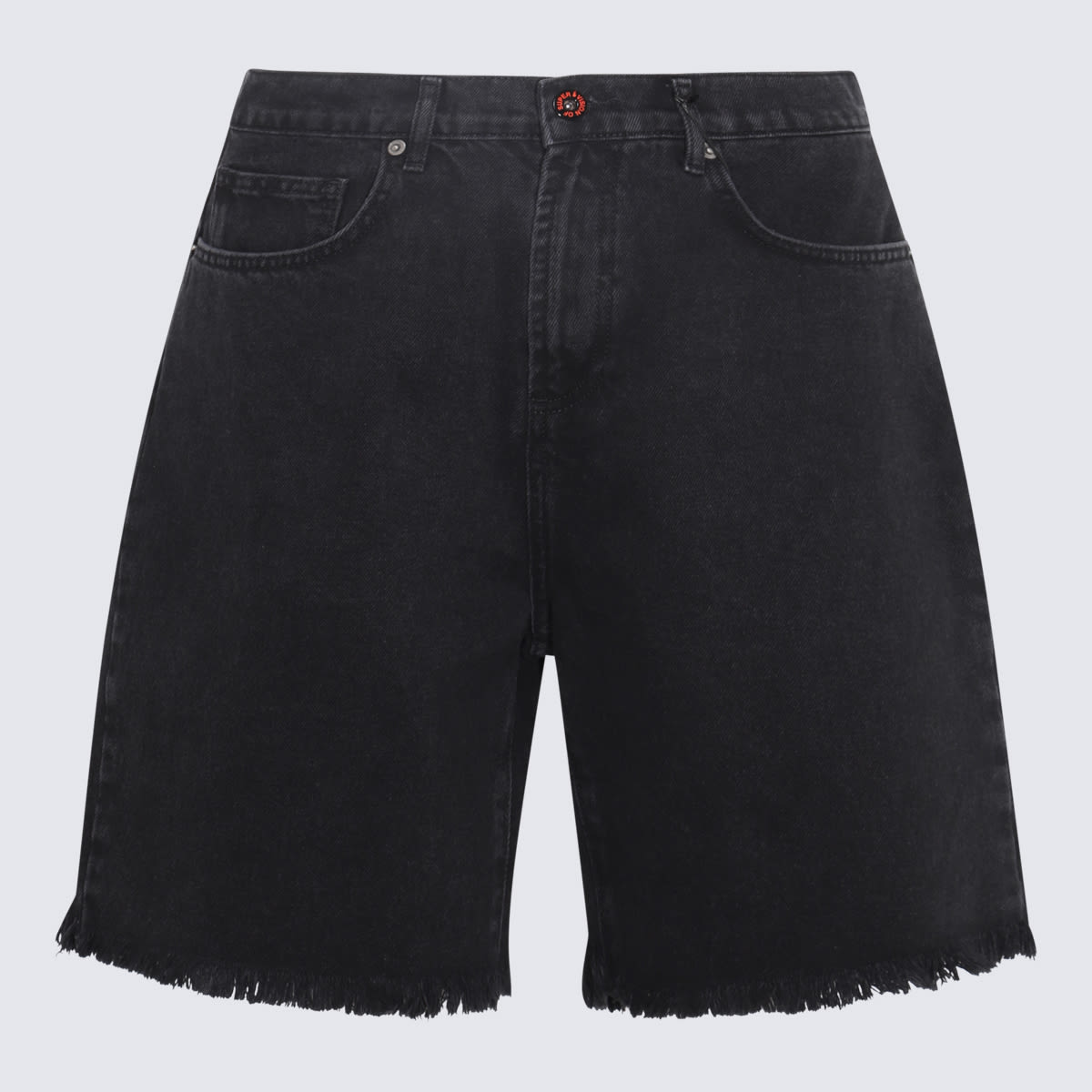 Shop Vision Of Super Black And White Cotton Denim Shorts