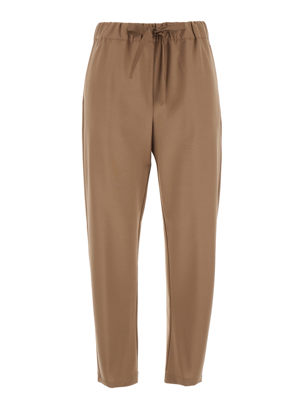 buddy Beige Cropped Pants With Drawstring Waist In Cotton Woman