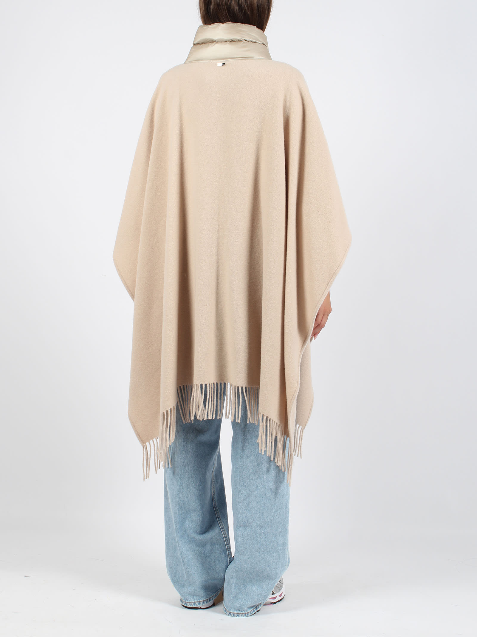 Shop Herno Wool Resort Poncho In Nude & Neutrals