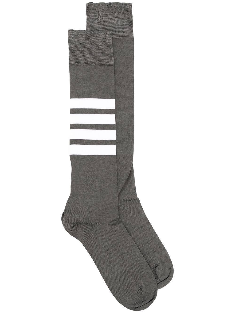 Shop Thom Browne Over The Calf Socks With 4 Bar In Med Grey