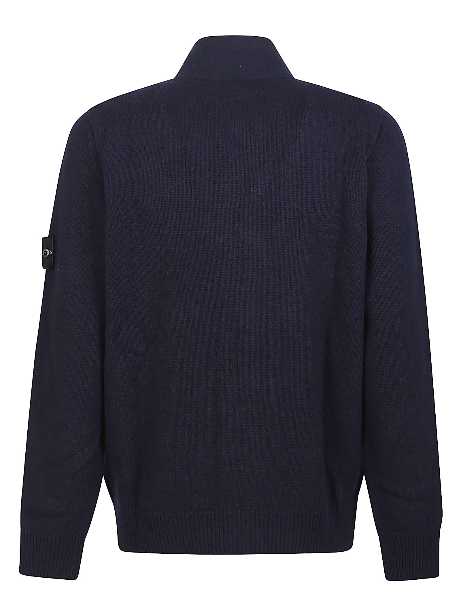 Stone Island High Collar Knit Sweater With Distinctive Logo Patch In Blue