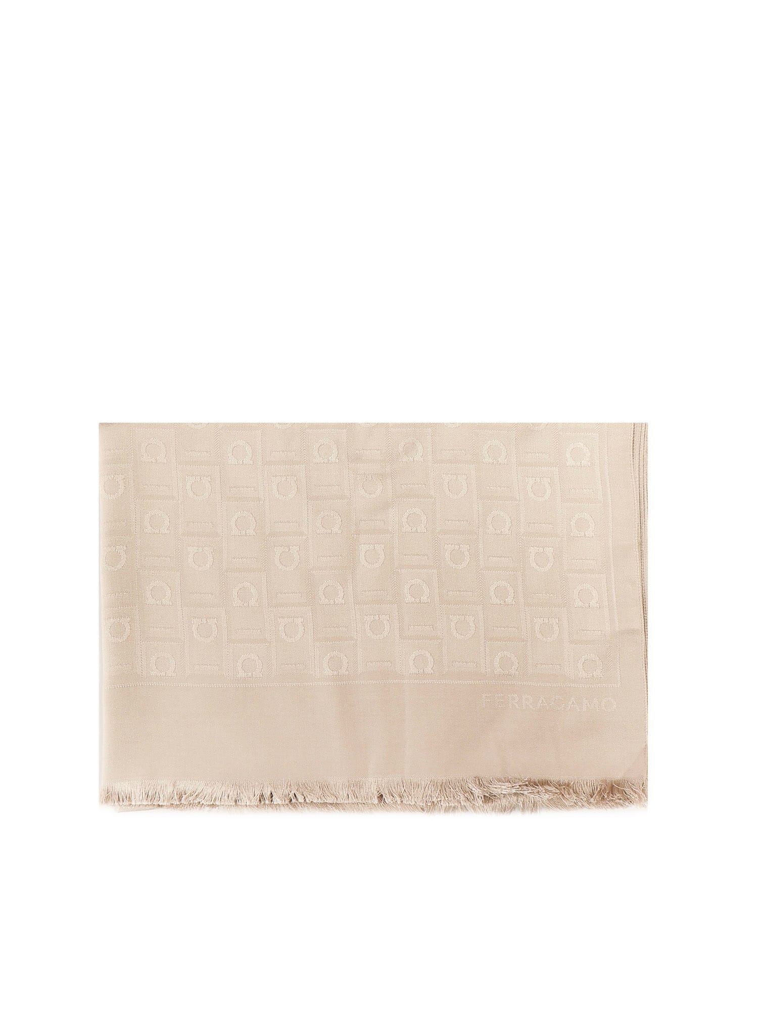 Ferragamo Monogram Jacquard Frayed-edge Scarf In Neutral
