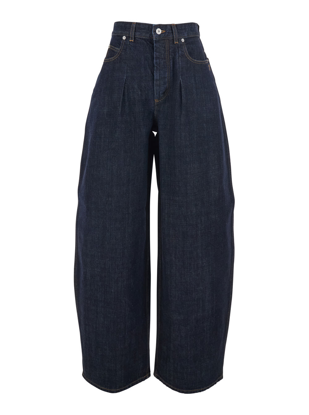 Jacquemus Le De Nimes Ovalo Blue Wide Jeans With Side Logo In Denim Woman In Blue