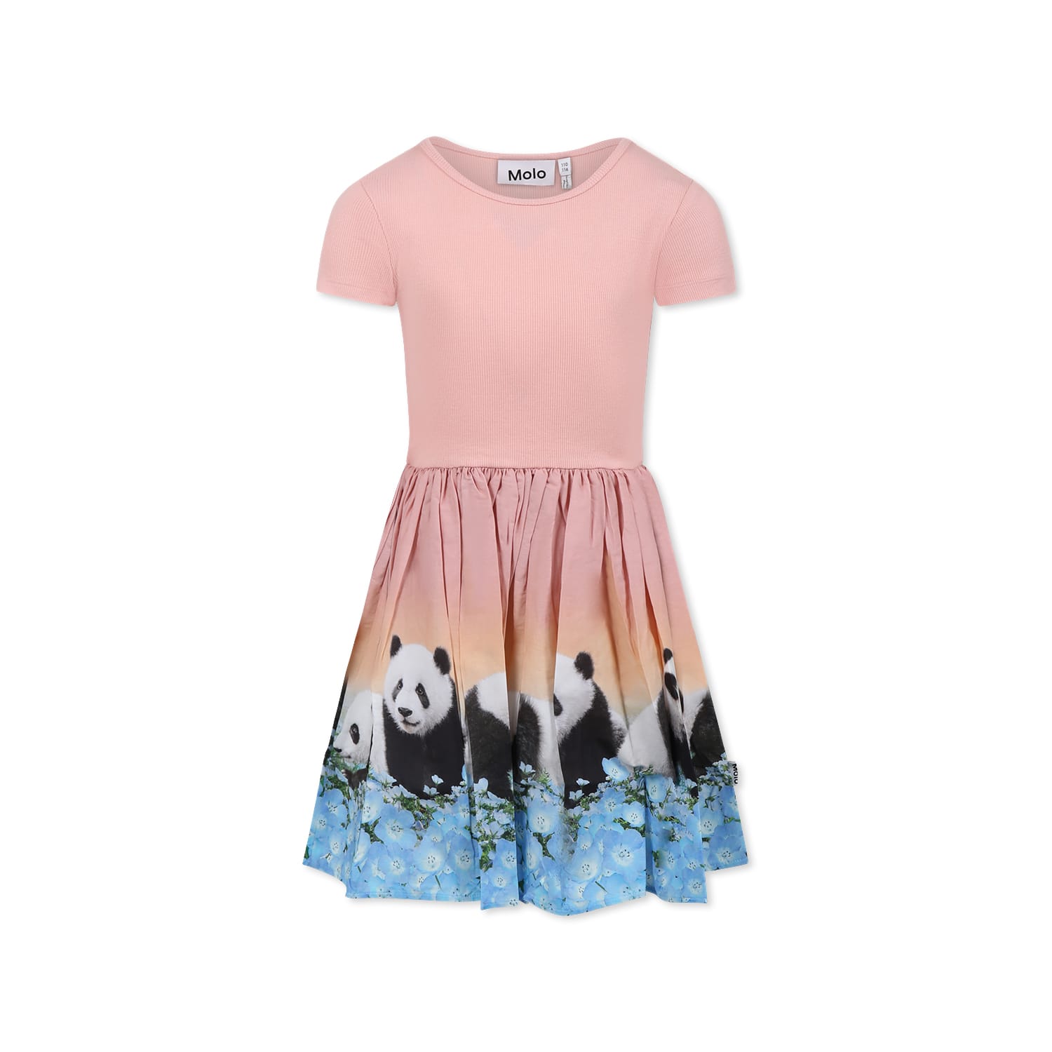 Molo Pink Dress For Girl With Panda In Pink