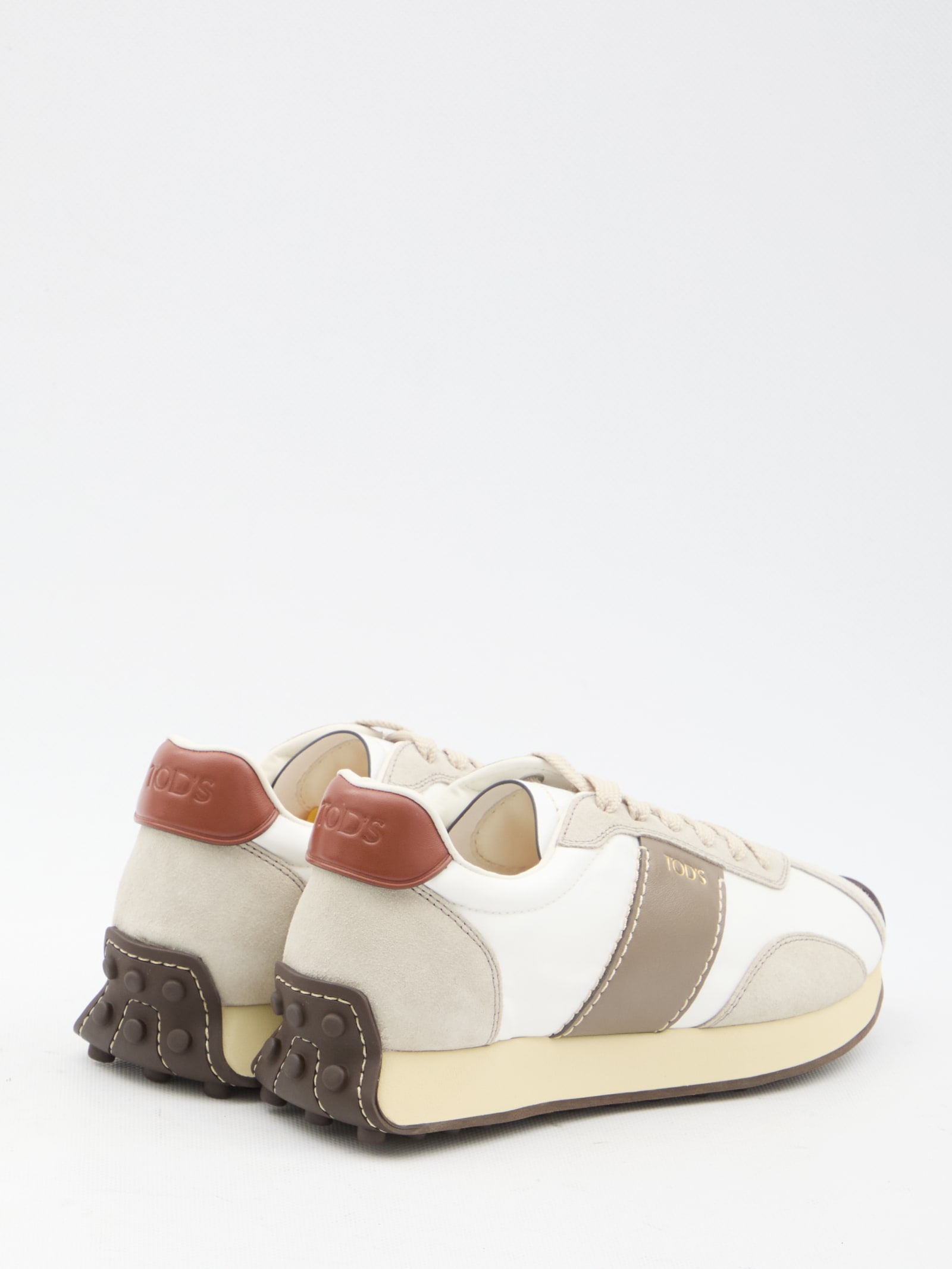 Shop Tod's Sneakers In Leather And Technical Fabric In White