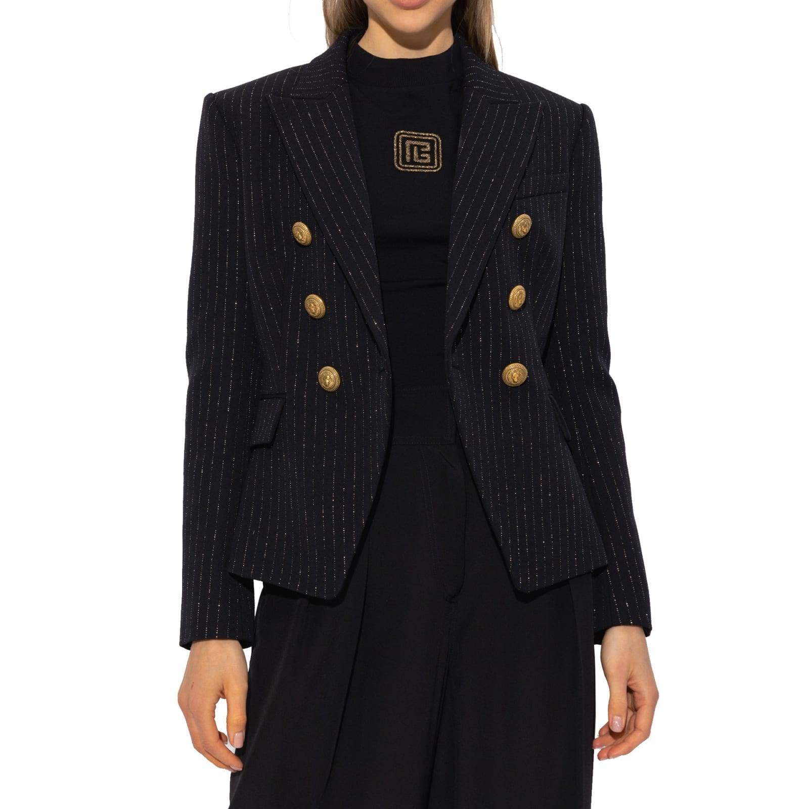 Shop Balmain Wool Striped Jacket In Black