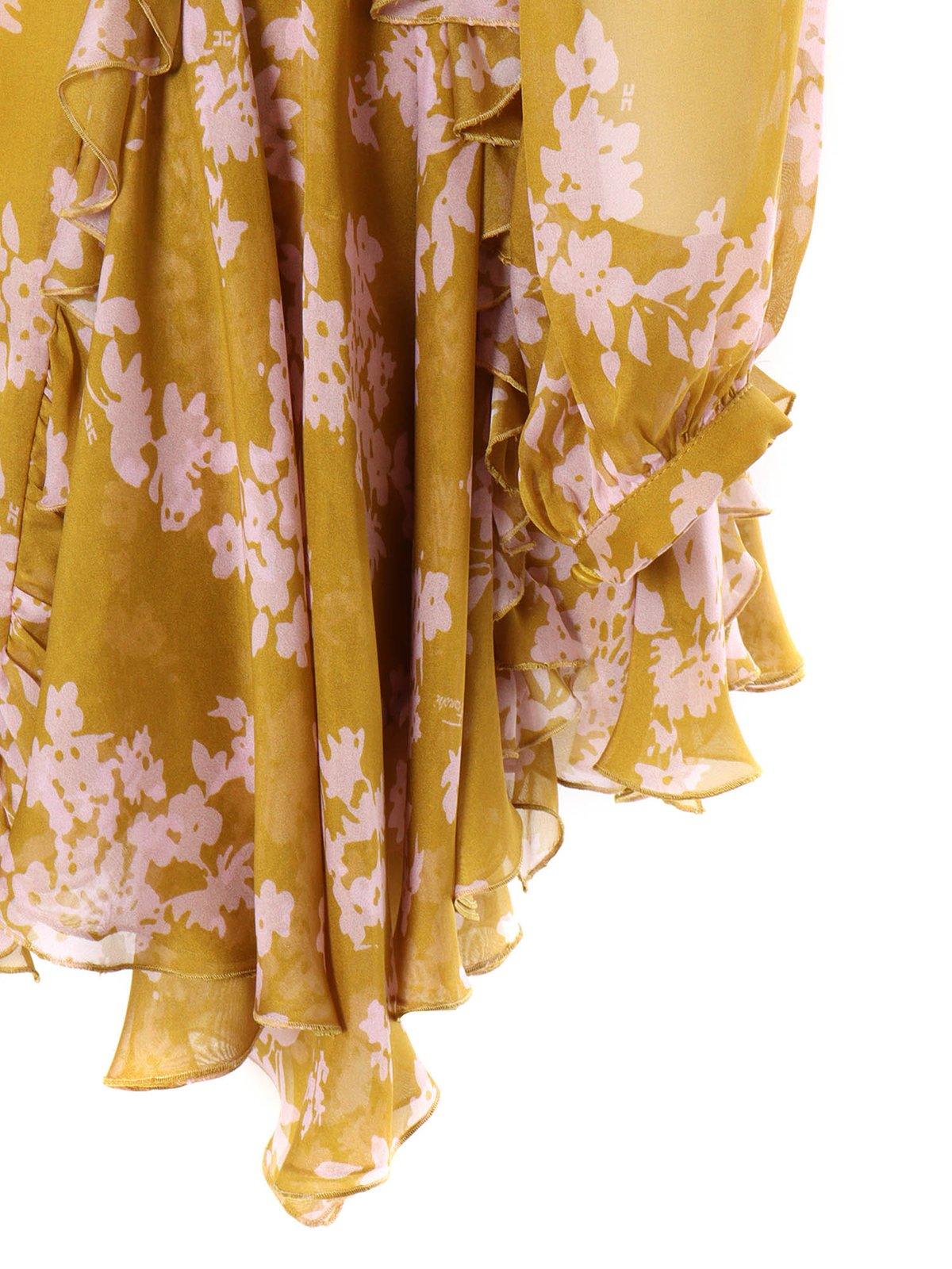 Elisabetta Franchi Curry Quarzo Mini Dress With Ruches In Giallo