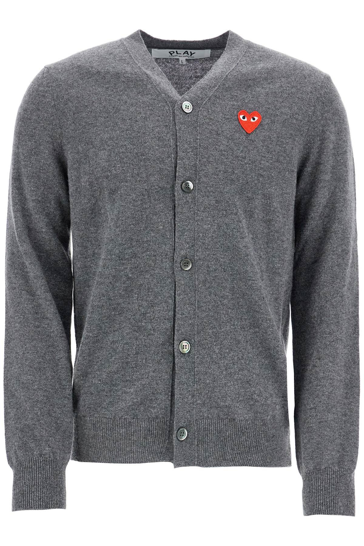 Comme des Garçons Play Cardigan Unisex In Lana Grigio Con Logo Cuore