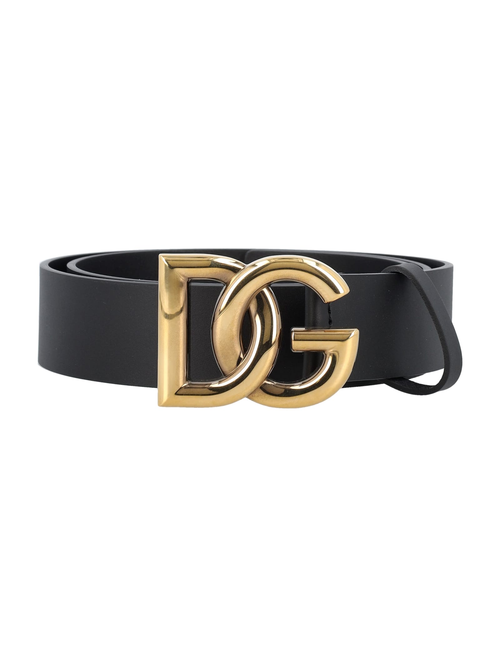 Shop Dolce & Gabbana Crossover Dg Logo Buckle Belt In Black Gold