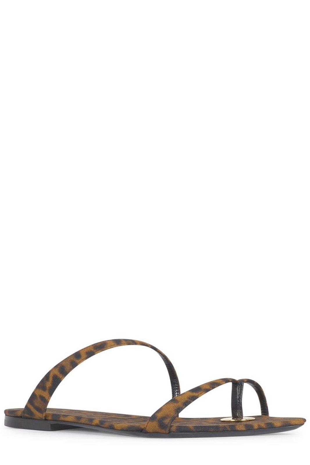 Saint Laurent Women's Tanger Slides In Leopard Grosgrain In Manto Nat/nero