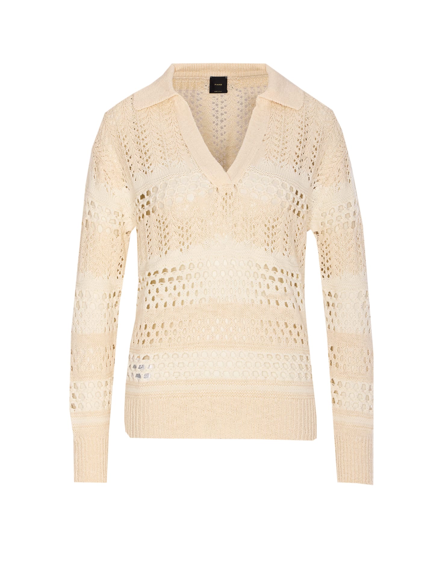 Pinko Knitwear With V-neck And Collar Detail In Neutral