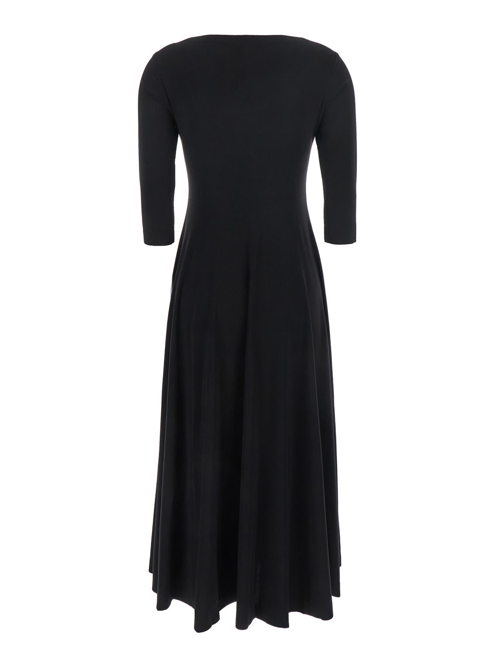 Norma Kamali Black Long Dress With Round Neck And Flared Skirt In Tech Fabric Stretch Woman In Blue