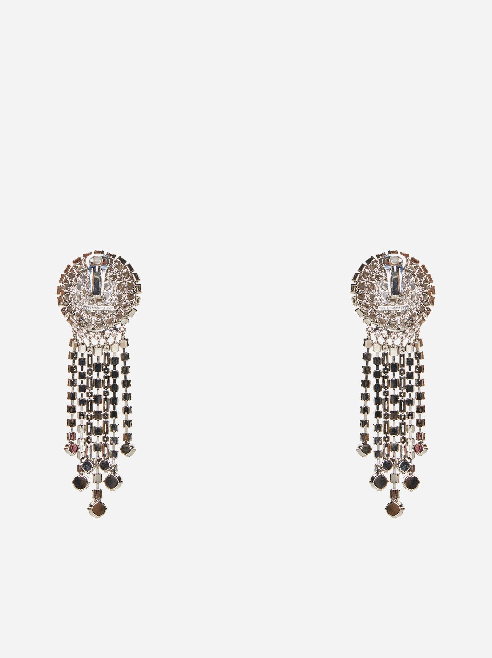 Shop Alessandra Rich Crystal Fringed Round Earrings In Silver