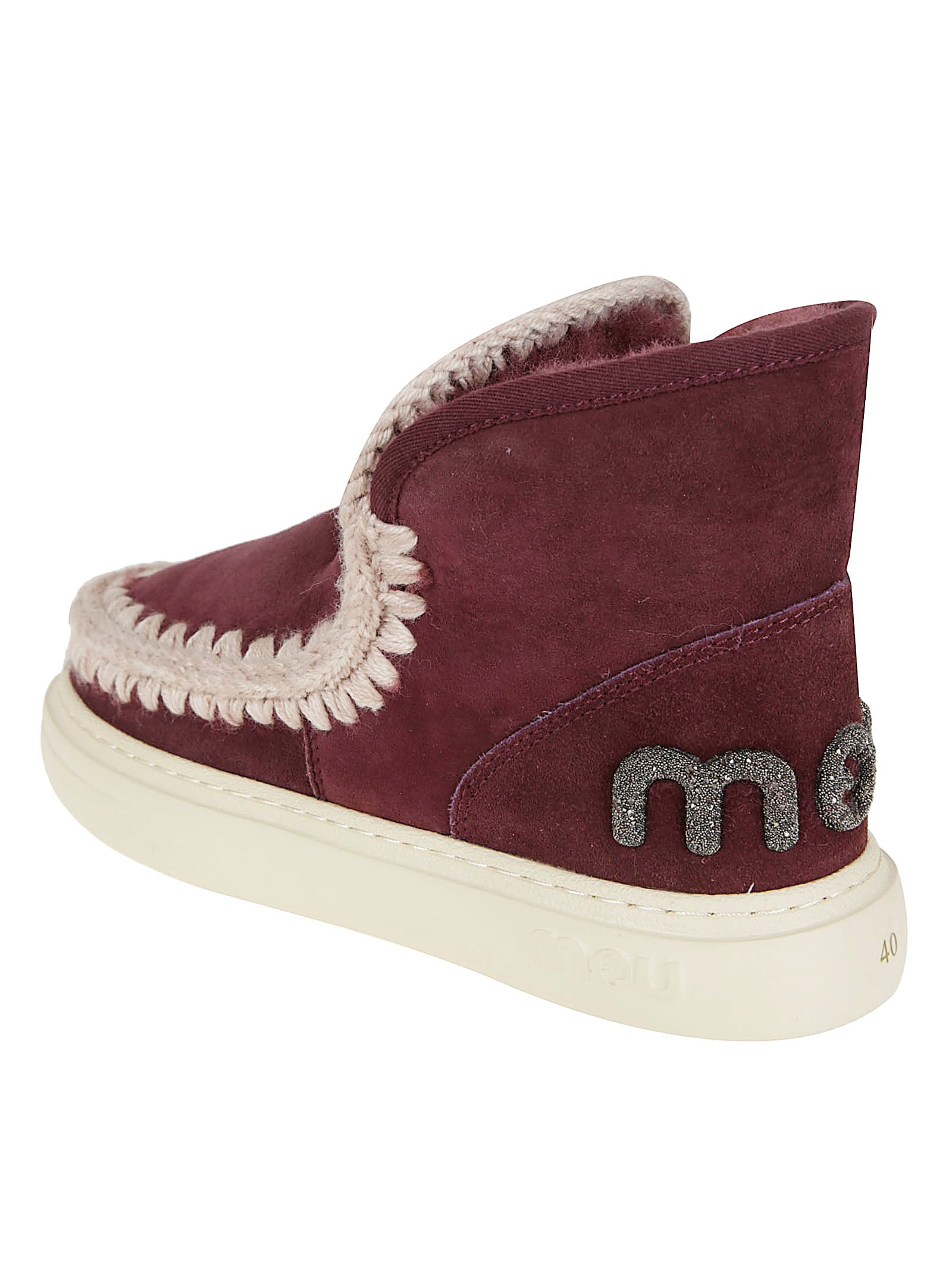 Mou Burgundy Suede Ankle Boots With Whipstitch Detailing In Brown