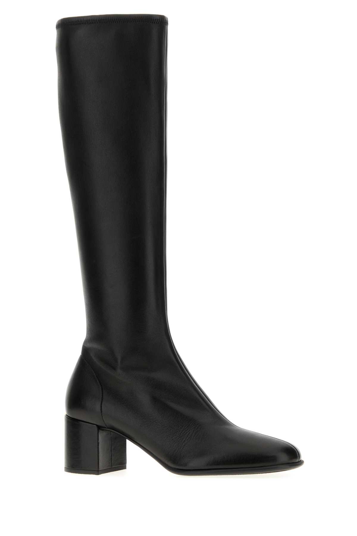 Prada Leather Knee High Boots With Block Heel In Black