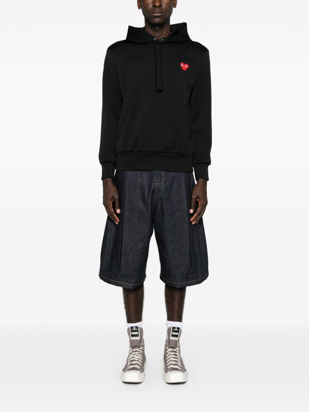 Comme Des Garçons Logo Cotton Hoodie With Drawstring Hood In Black