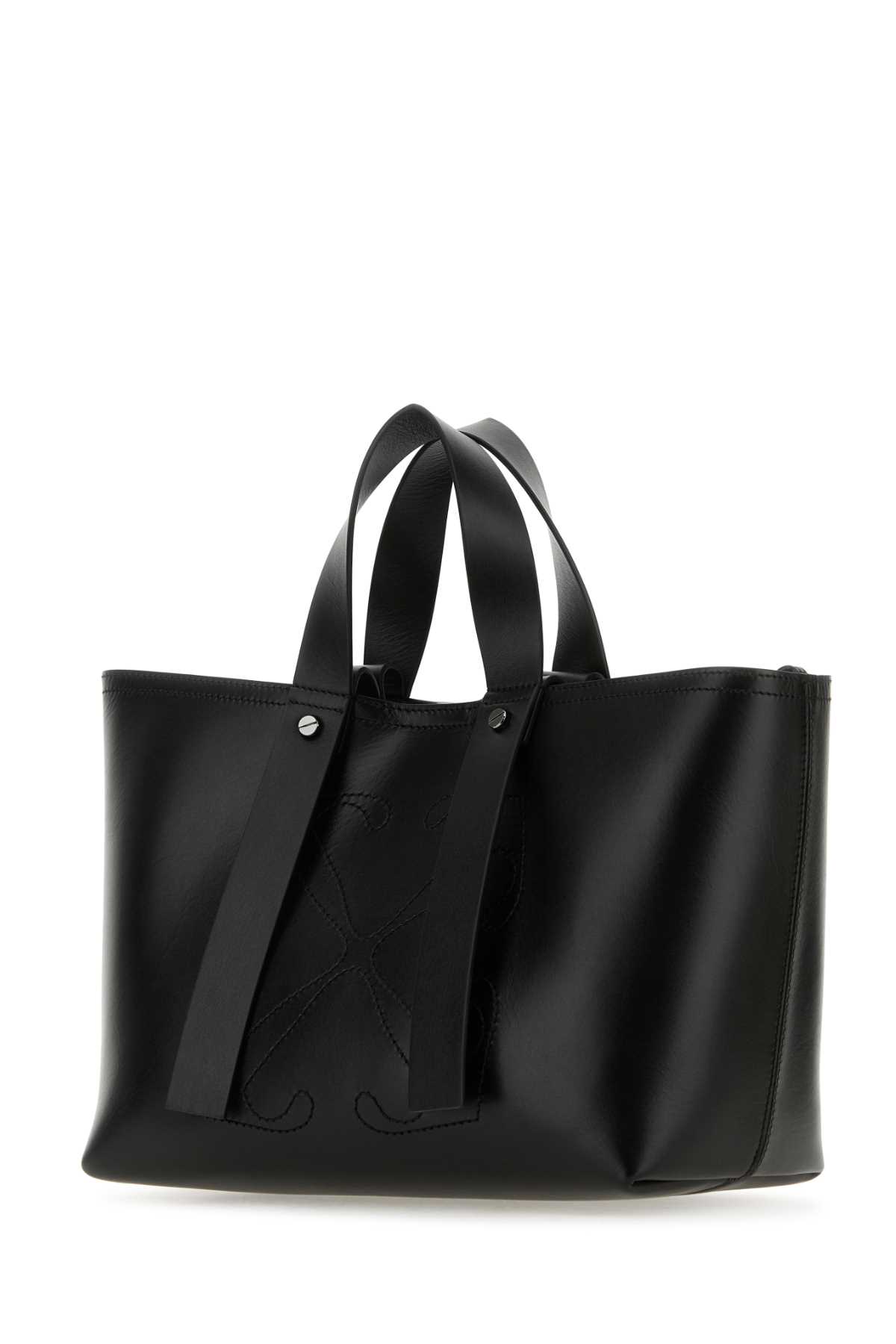 Shop Off-white Black Leather Small Day Off Shopping Bag