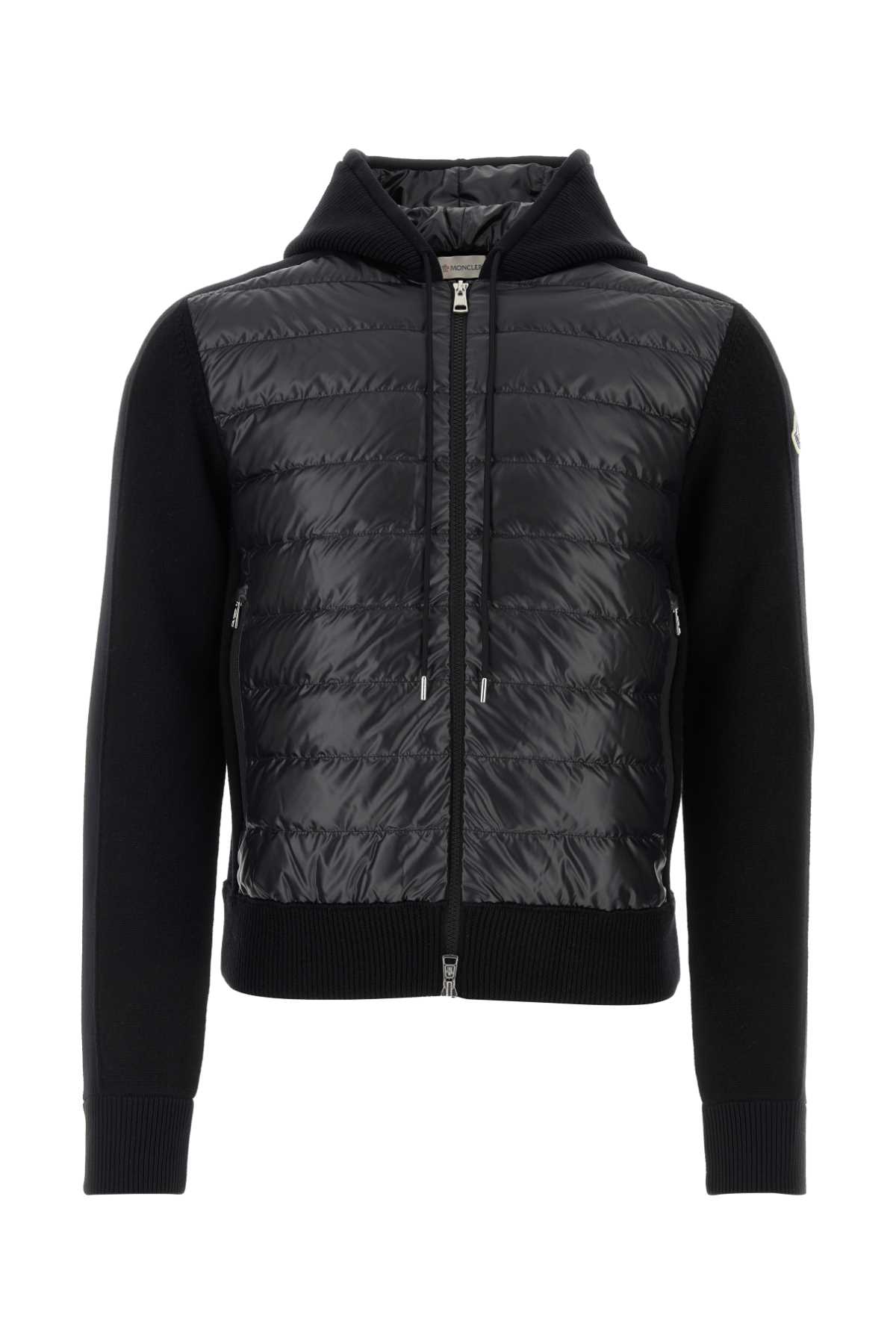 MONCLER BLACK WOOL AND POLYESTER CARDIGAN
