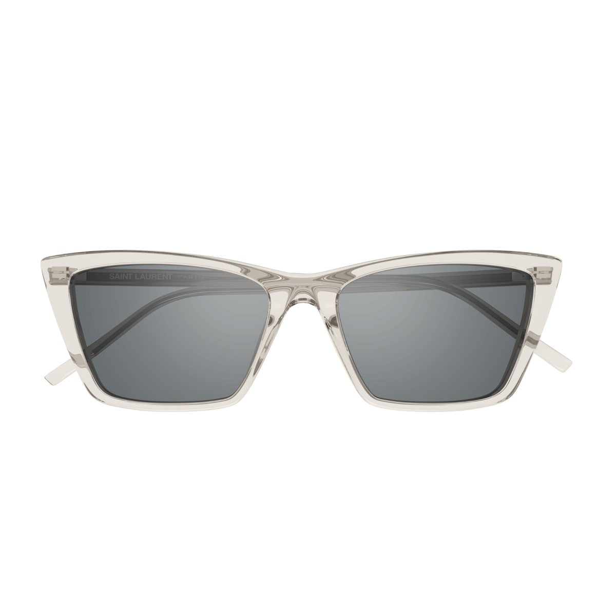 Saint Laurent Sl 737 Mica Thin Linea Sl Logo 004 Beige Silver Sunglasses In Transparent