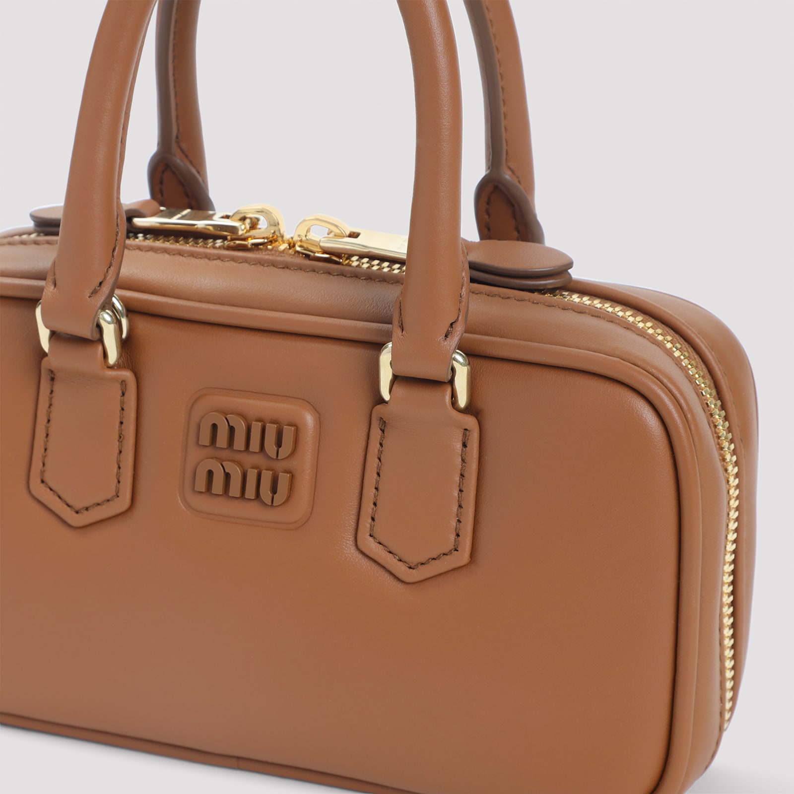 Miu Miu Cognac Arcadie Mini Calf Leather Shoulder Bag In Brown
