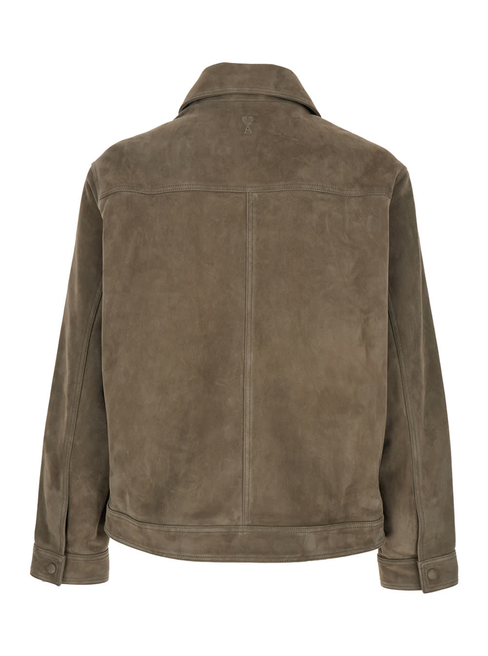 Ami Alexandre Mattiussi Ami Paris Men Grey Jacket With Classic Collar And Front Zip Closure In Suede Man In Grey