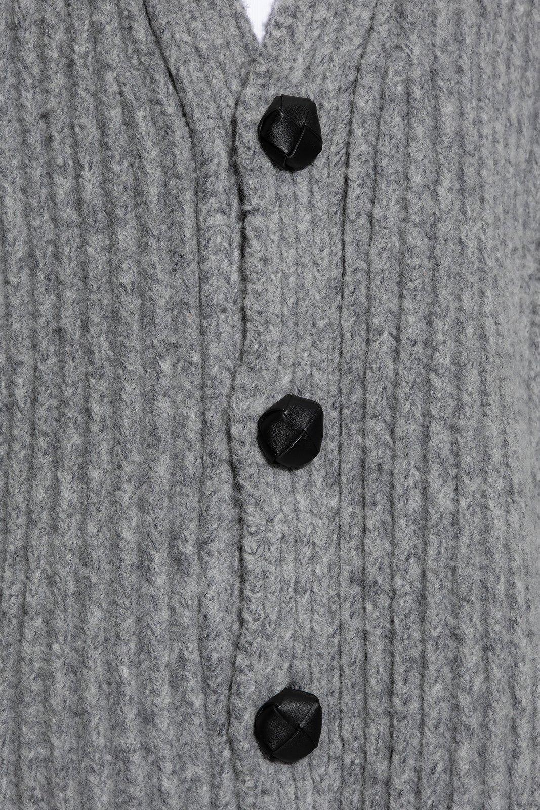 Bottega Veneta V-neck Knitted Cardigan In Mediumgrey