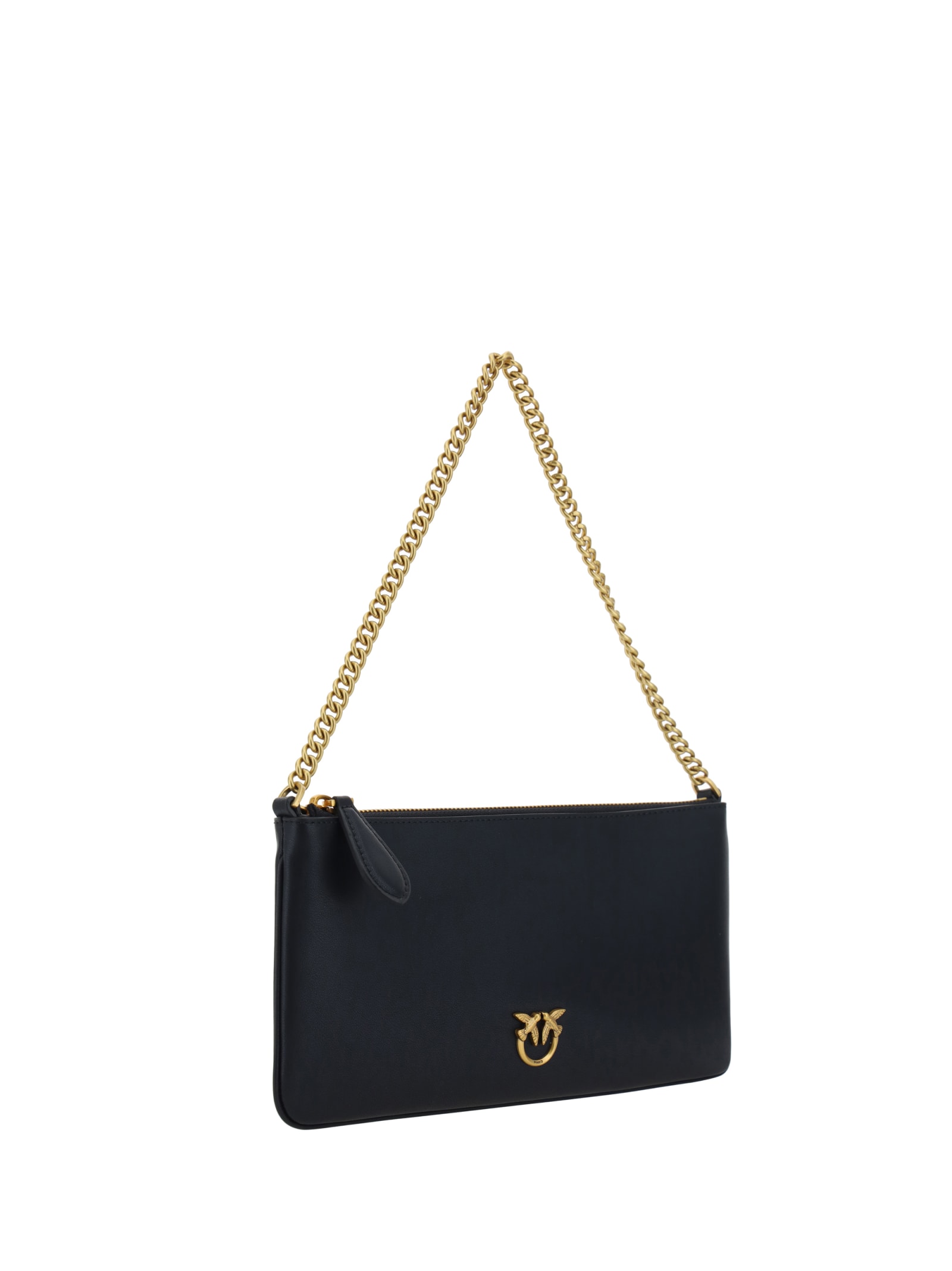Pinko Horizontal Flat Clutch In Nero-antique Gold