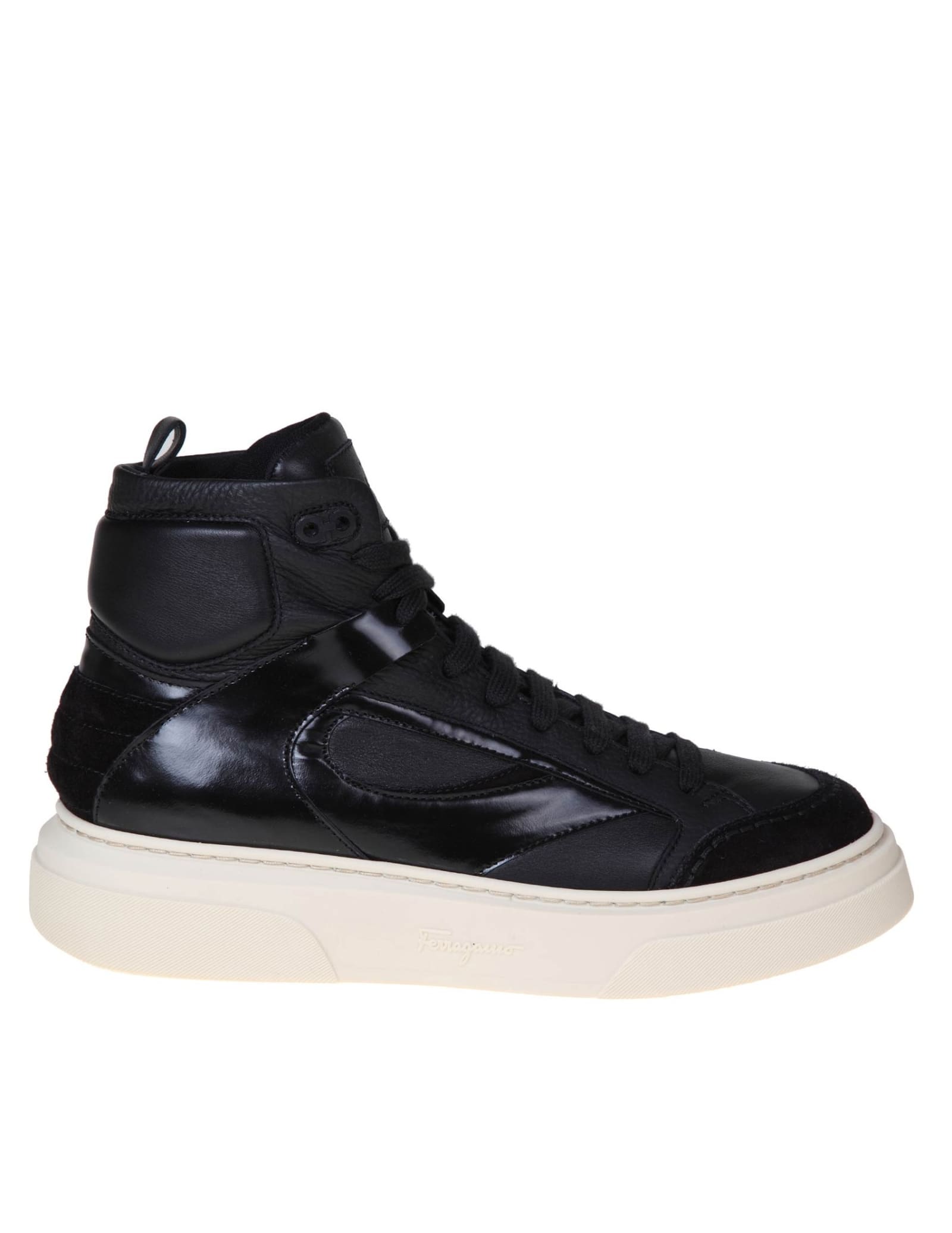 Ferragamo Cassio Leather High-top Sneakers In Black