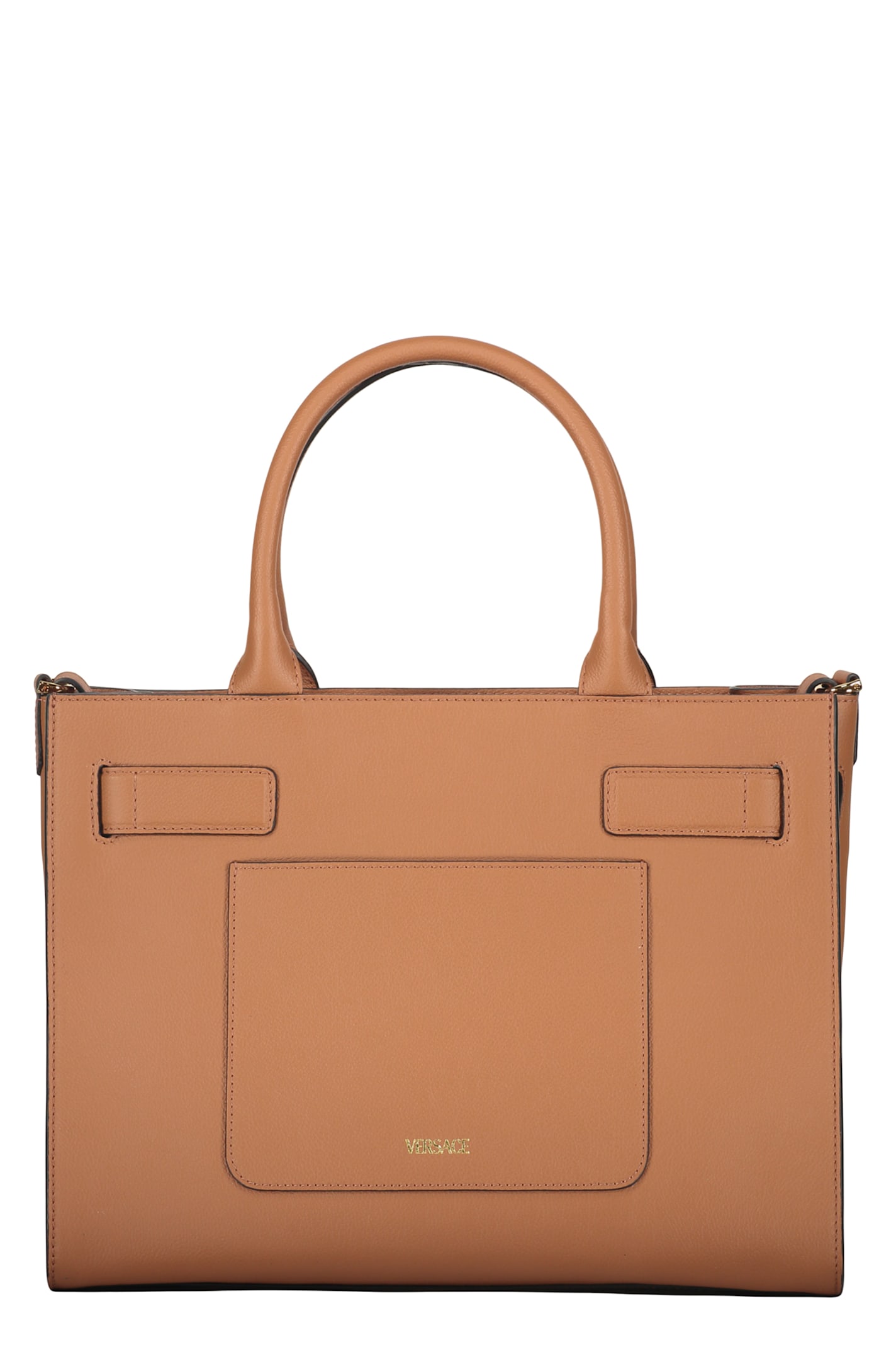 Versace Elegant And Sophisticated Brown Leather Handbag In Brown