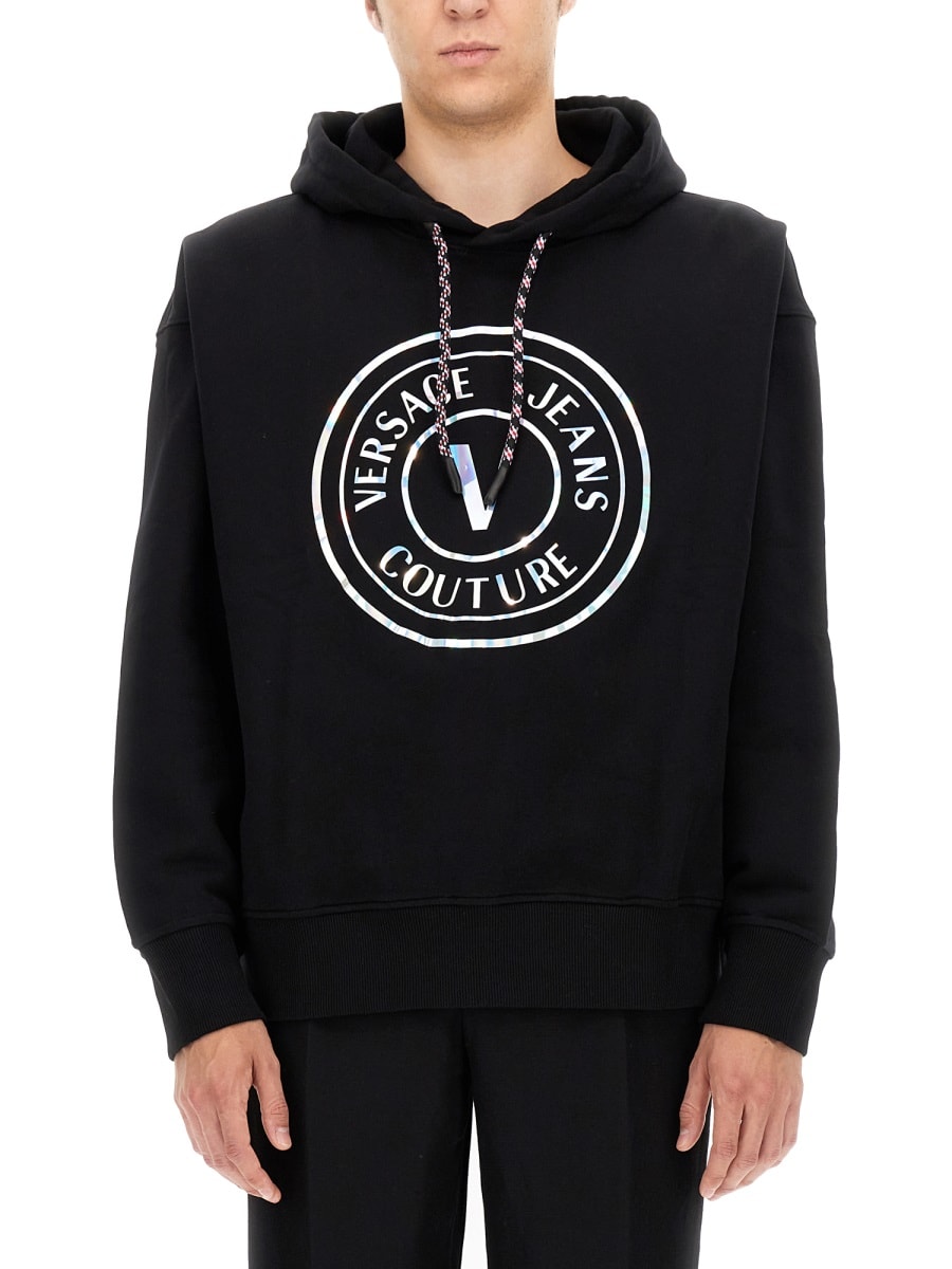 Shop Versace Jeans Couture Sweatshirt With Laminated Logo In Black
