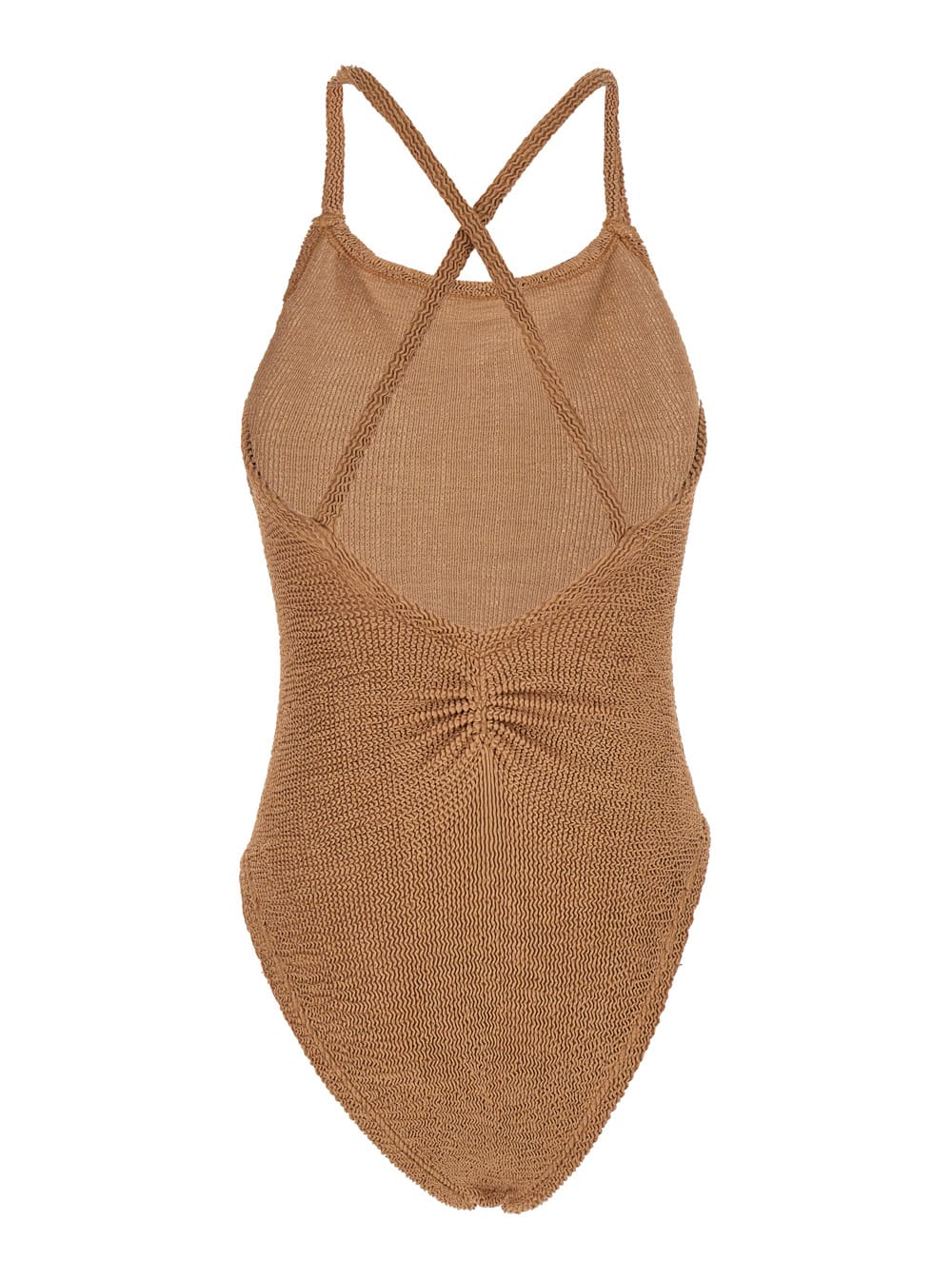 Shop Hunza G Bette Brown One-piece Swimsuit With Crisscross Straps In Stretch Fabric Woman