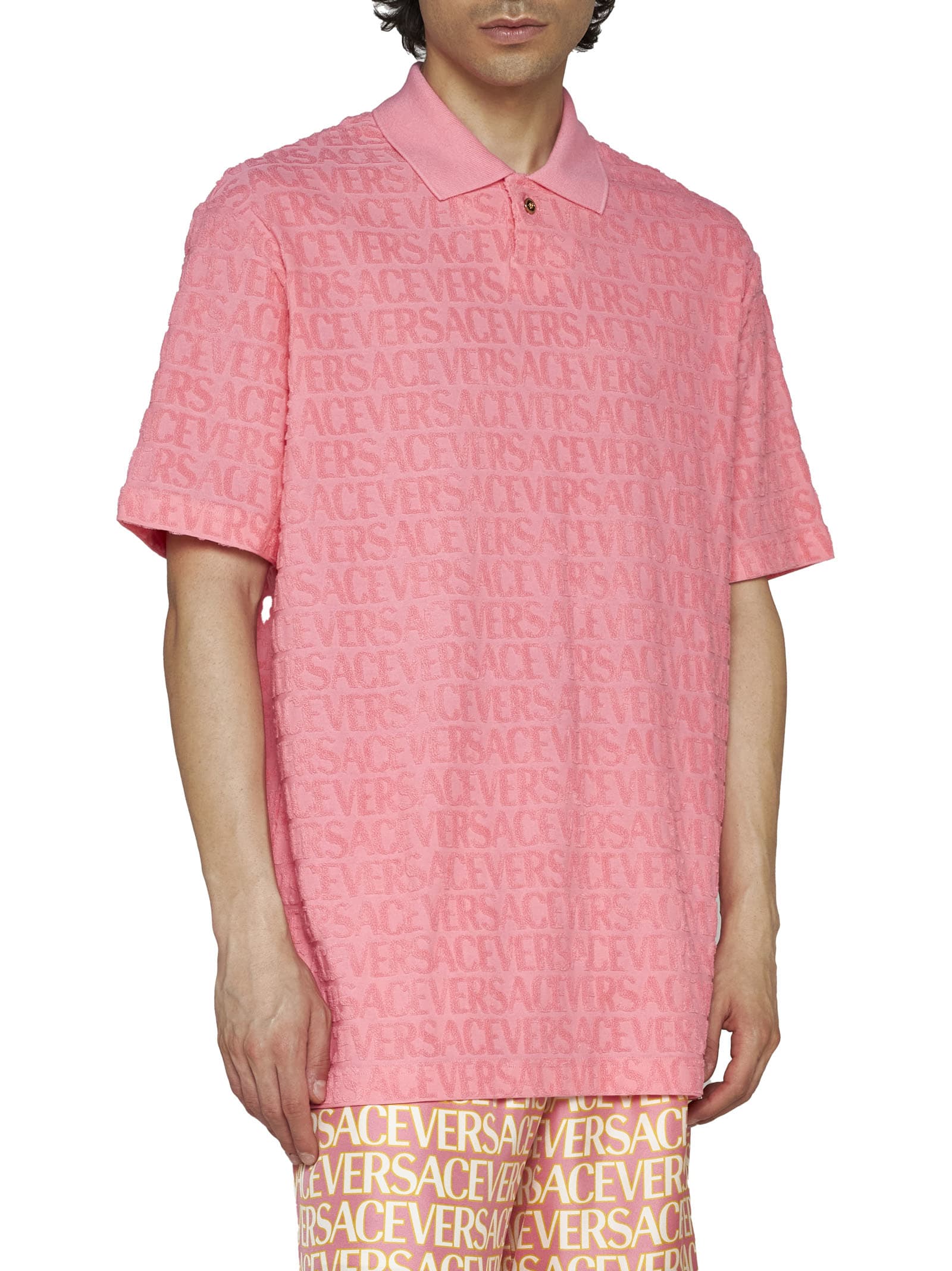 Shop Versace Polo Shirt In Pastel Pink