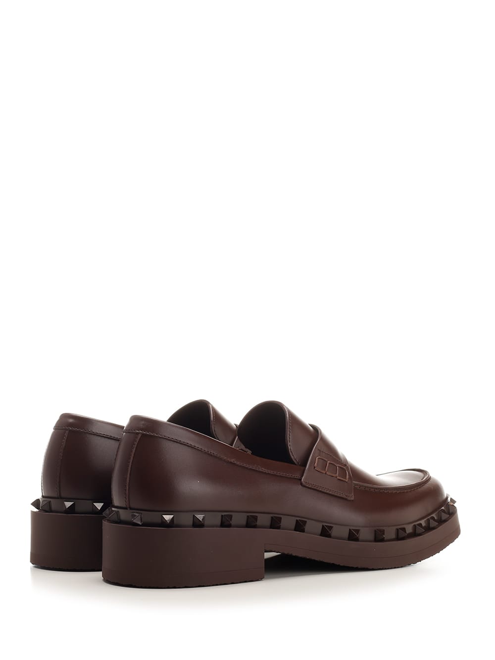 Shop Valentino Garavani Rockstud M-way Loafers In Brown