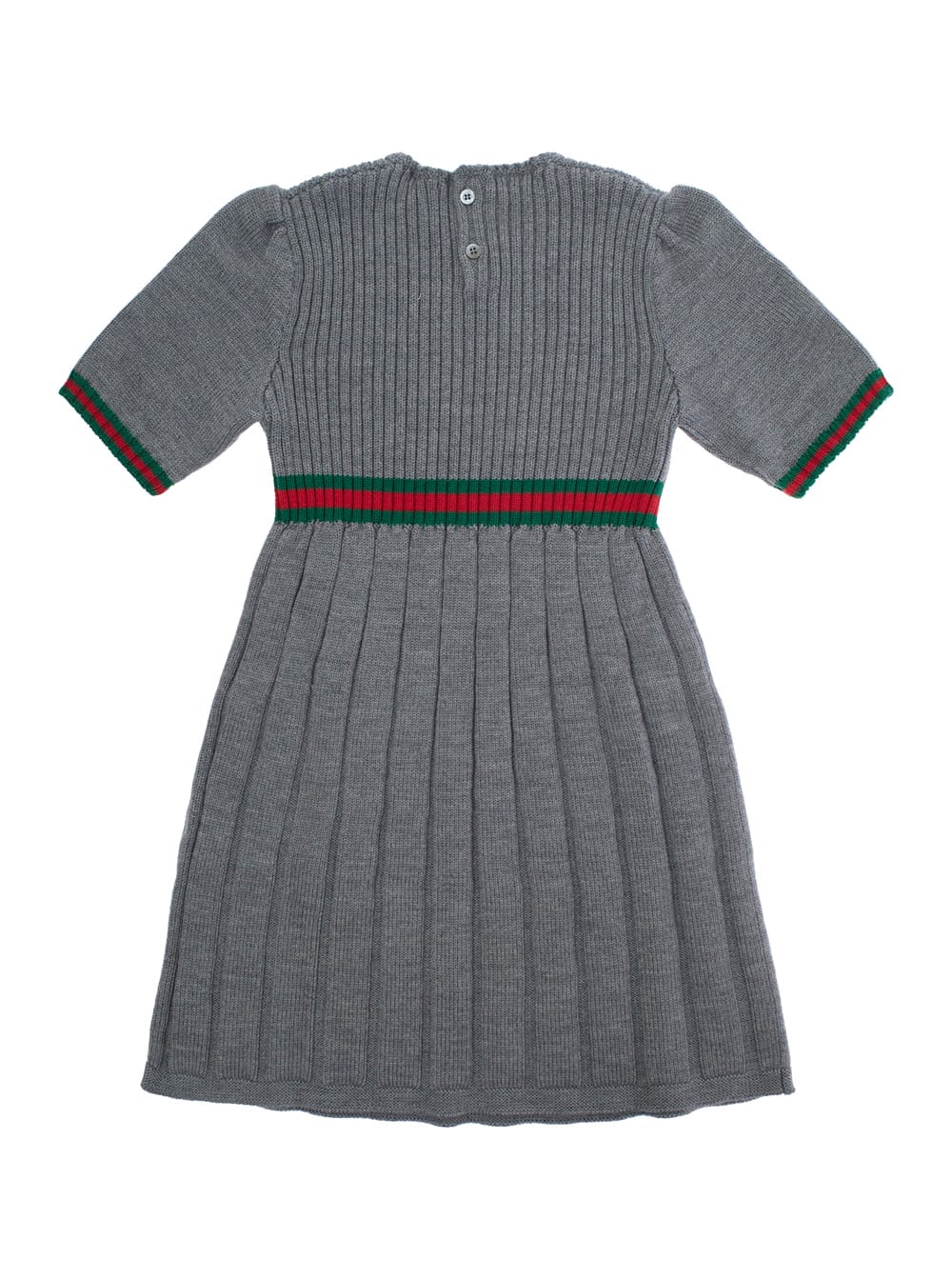 Shop Gucci Grey Dress With Round Neck And Web Detail In Wool Girl