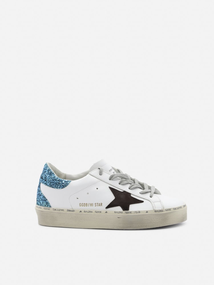 Golden Goose Hi Star Sneakers In Leather With Glitter Inserts