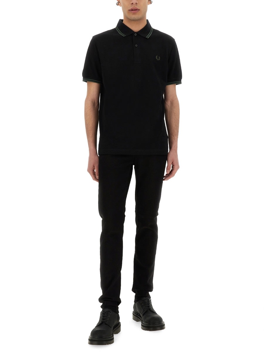 Fred Perry Cotton Pique Polo Shirt With Double Stripe In Black