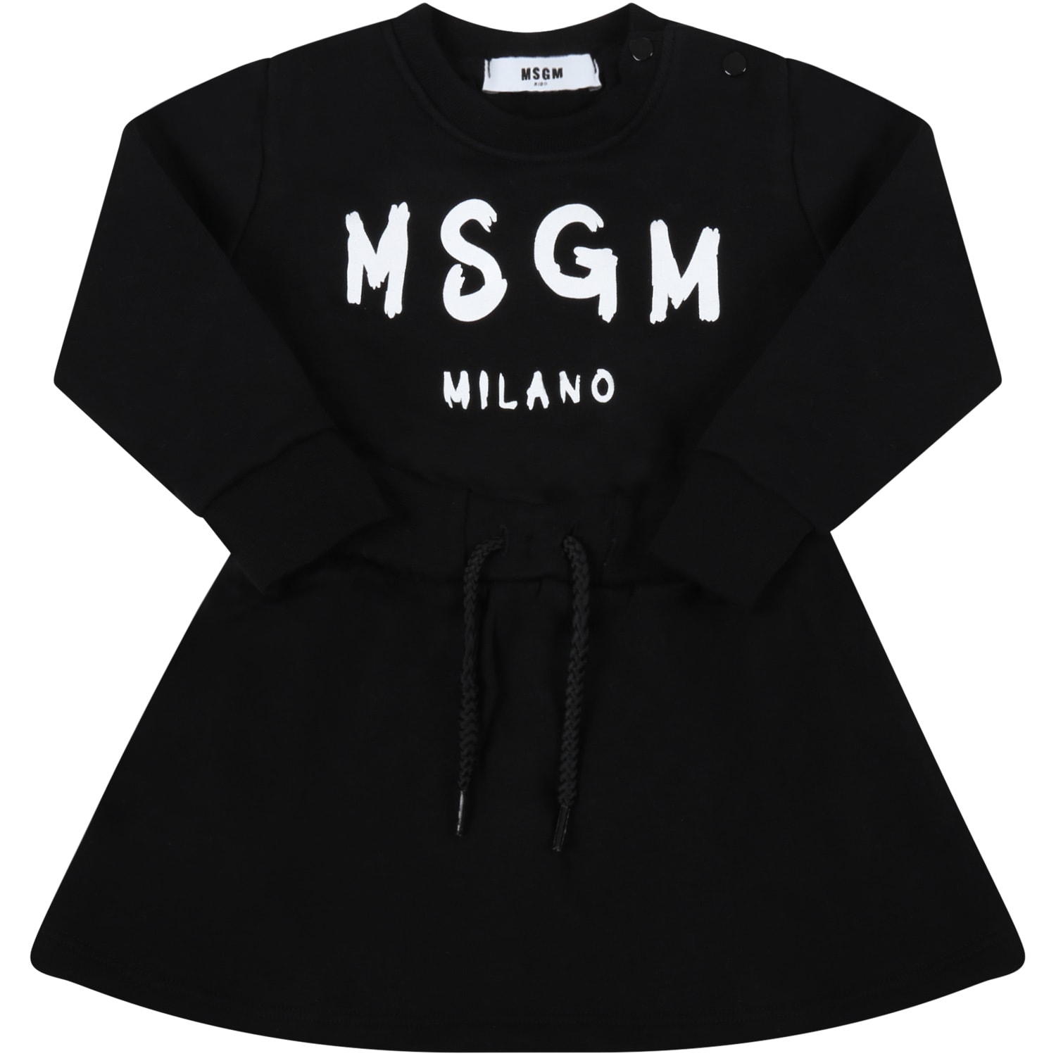 MSGM Black Dress For Baby Girl With White Logo