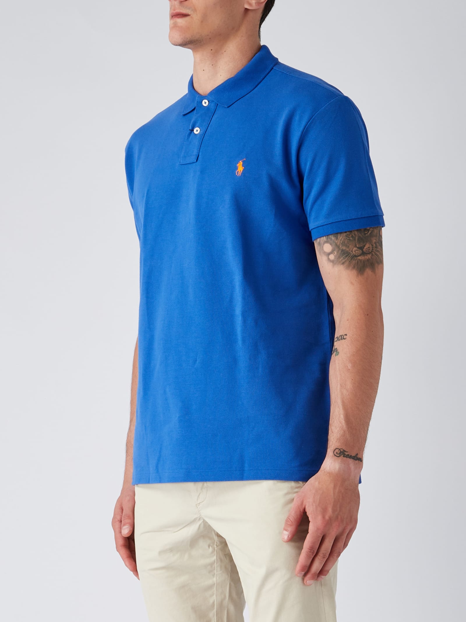 Polo Ralph Lauren Logo Embroidered Short-sleeved Polo Shirt In Blue