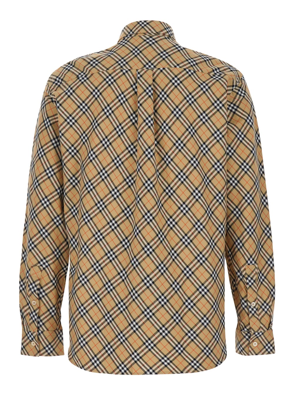 Shop Burberry Beige Shirt With All-over Check Motiv In Cotton Man