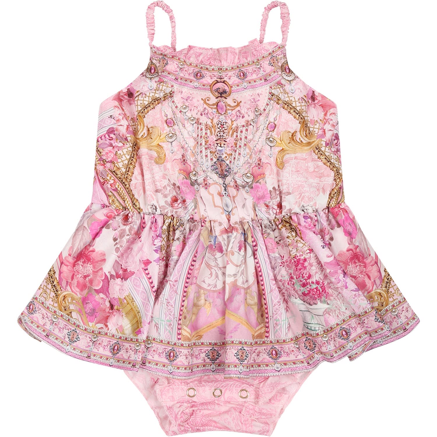 Camilla Pink Romper For Baby Girl With Floral Print